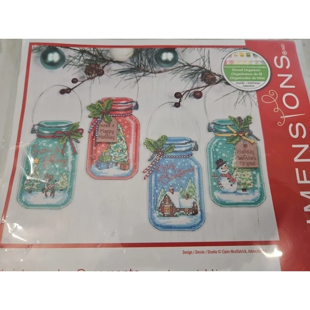 Dimensions‎ Counted Cross Stitch Kit Jar Shaped Christmas Ornaments Jars
